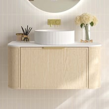 Ulualoha 900mm Natural Oak Wall Hung Single Vanity with Stone Countertop